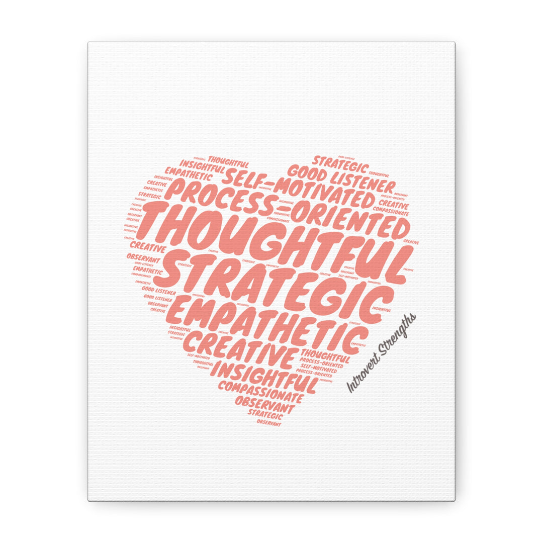 Introvert Strenghts Heart Canvas • Pink Thoughtful Wall Art