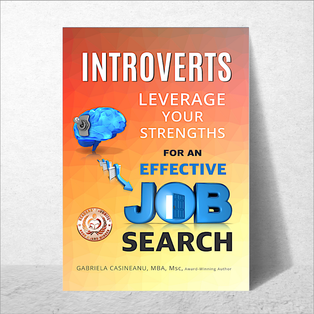 Book cover with text 'Introverts Leverage Your Strengths for an Effective Job Search' on a gradient background