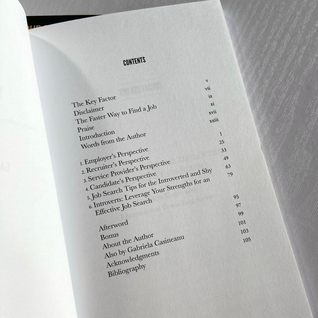 Contents book The Key Factor: Understanding the Employer's Perspective on Hiring_job_searching_job_hunting