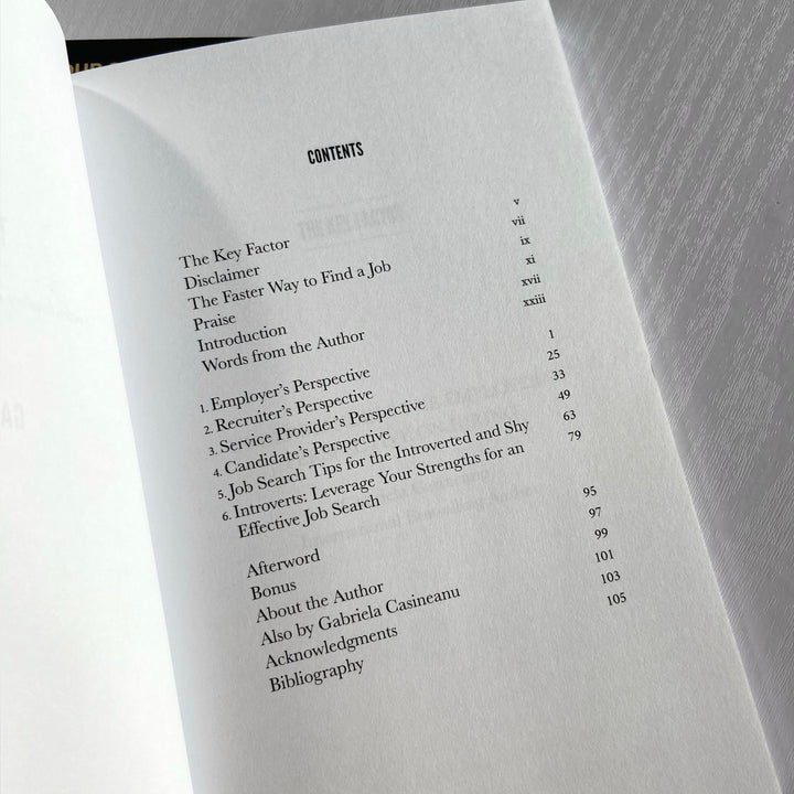 Contents book The Key Factor: Understanding the Employer's Perspective on Hiring_job_searching_job_hunting