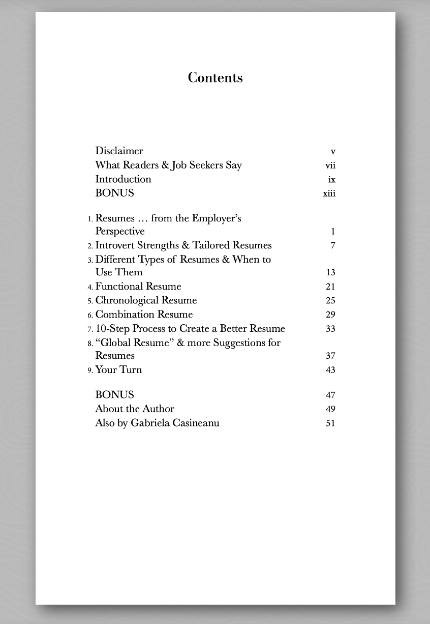 A printed table of contents page from a the Introvert&