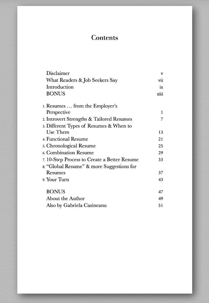 A printed table of contents page from a the Introvert&