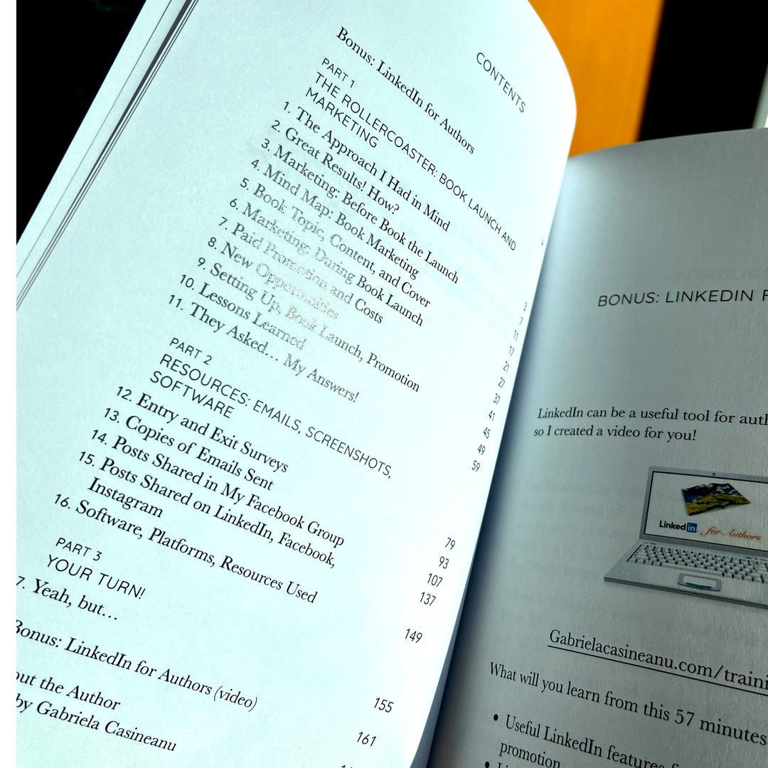 Opened book at Contents - How I Launched My First Book to Top the Charts in 7 Countries
