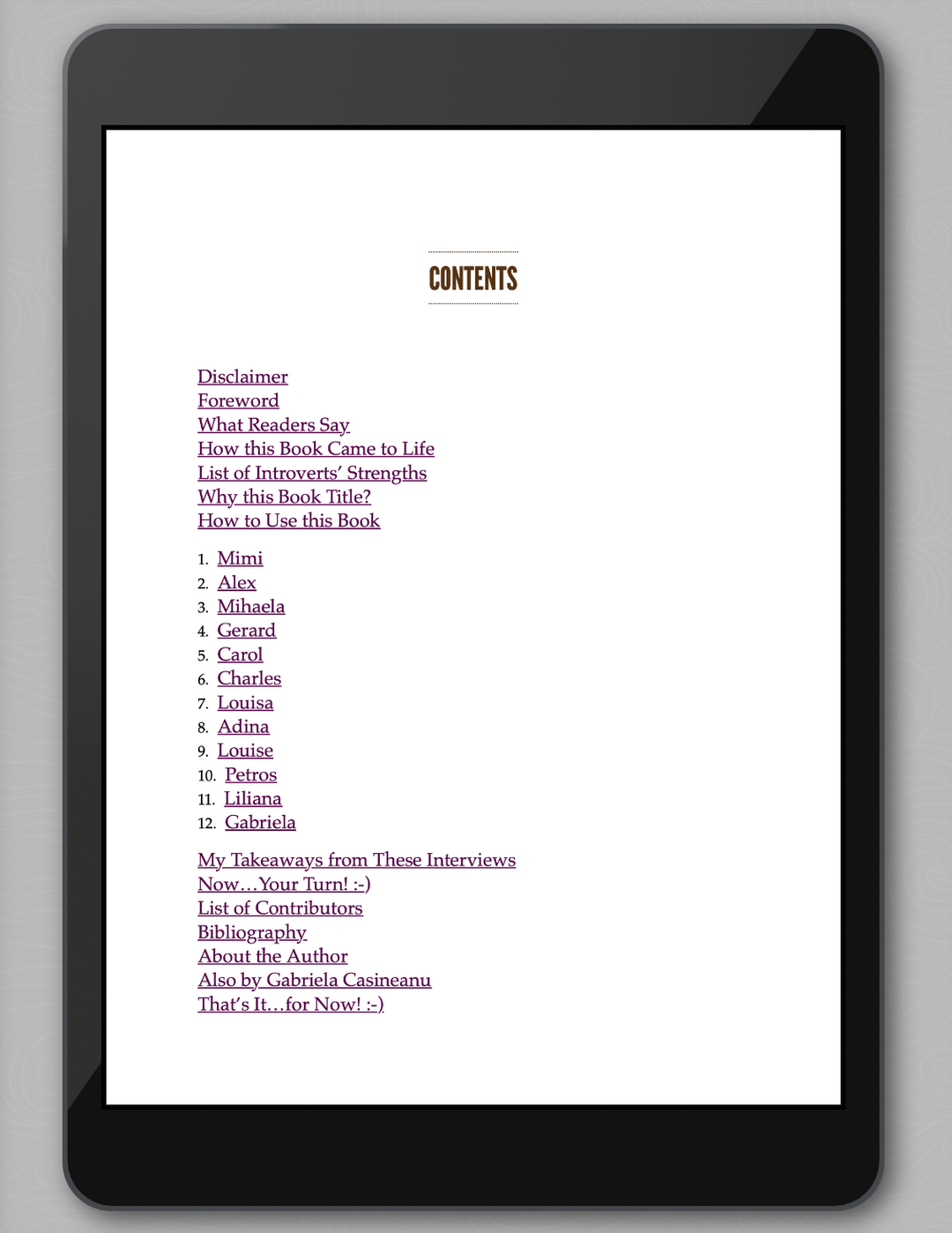 contents  'Quiet Lessons for the Introvert’s Soul' 