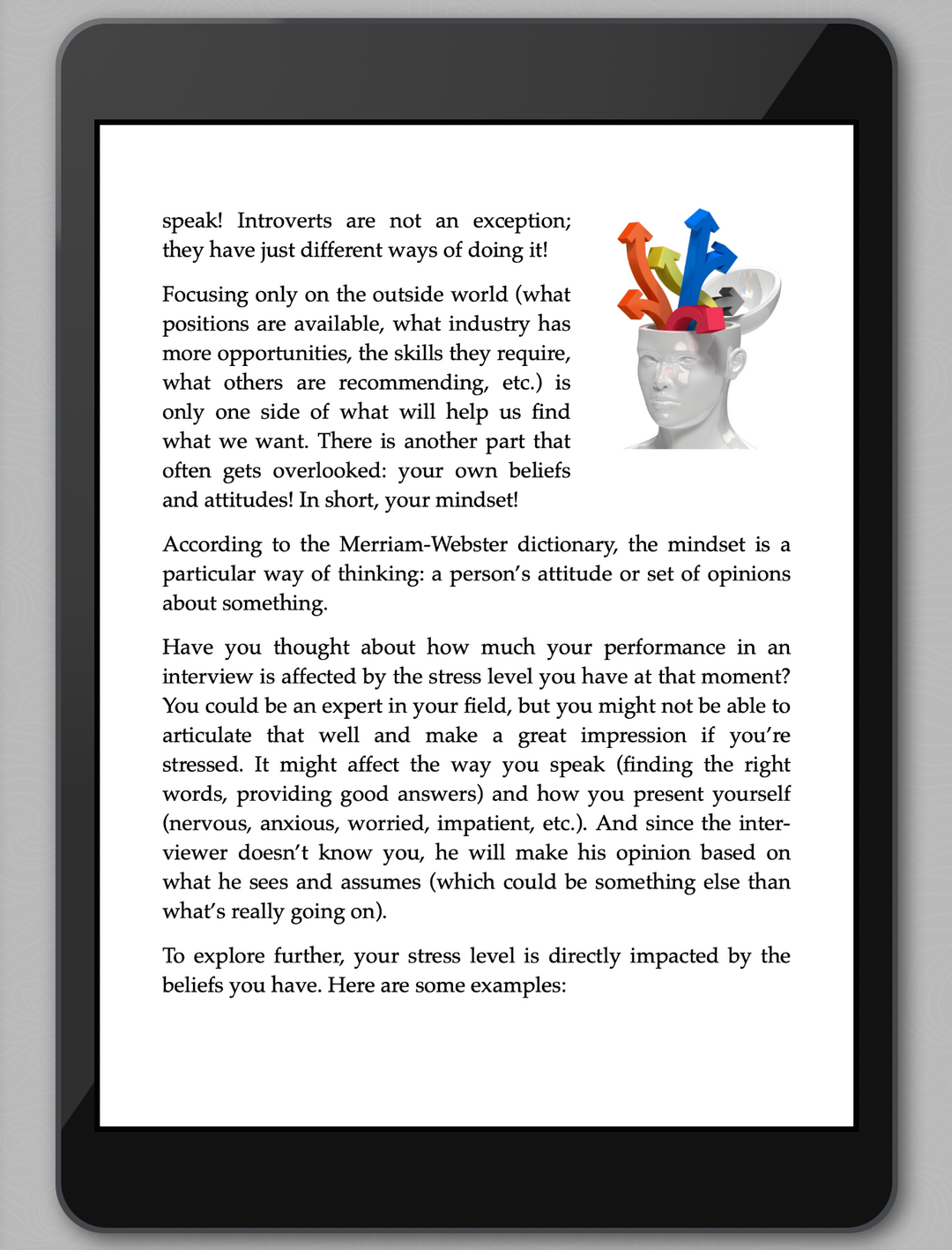 tablet view of mindset page from ebook Introverts Leverage Your Strengths for an Effective Job Search